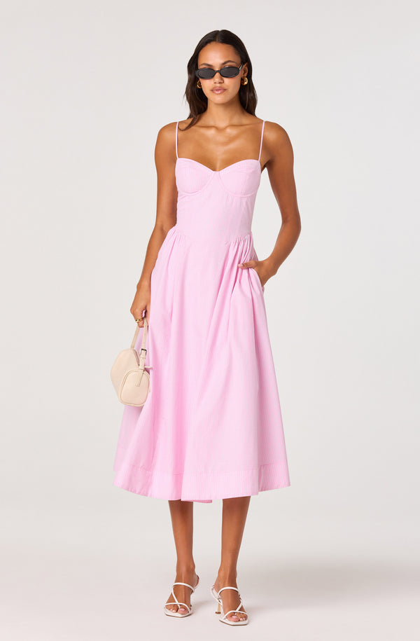 Bellamy Striped Sweetheart A-Line Midi Dress - ASTR the Label Bellamy Striped Sweetheart A-Line Midi Dress - ASTR the Label