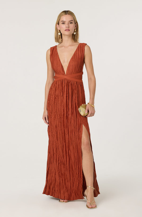 fitted lace wedding dress Tesni Pleated Maxi Dress