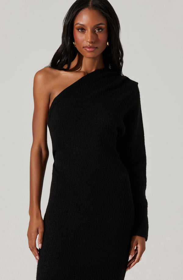 ASTR the Label | Finola One Shoulder Midi Sweater Dress in Black | Size L ASTR the Label | Finola One Shoulder Midi Sweater Dress in Black | Size L