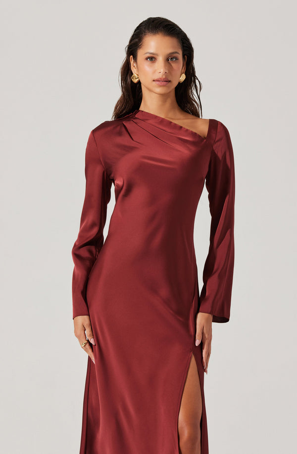 red long sleeve satin dress Catriona Satin Maxi Dress