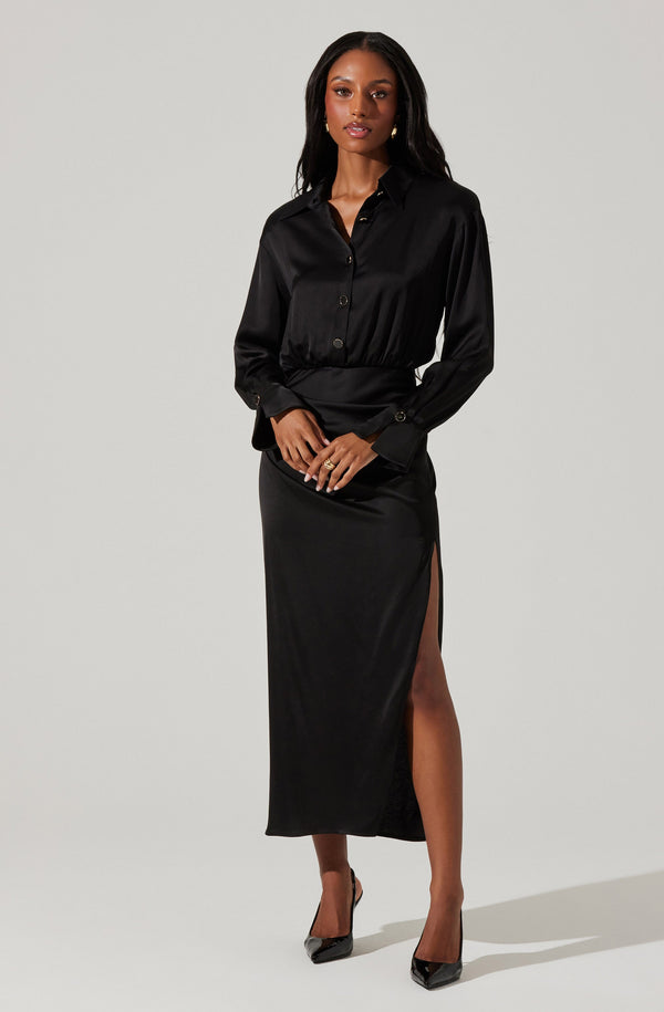 Elizabello Satin Midi Shirt Dress - ASTR the Label Elizabello Satin Midi Shirt Dress - ASTR the Label