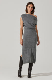 S oneshoulder shirt knit dress グレー One Shoulder Midi Sweater Dress - ASTR the Label