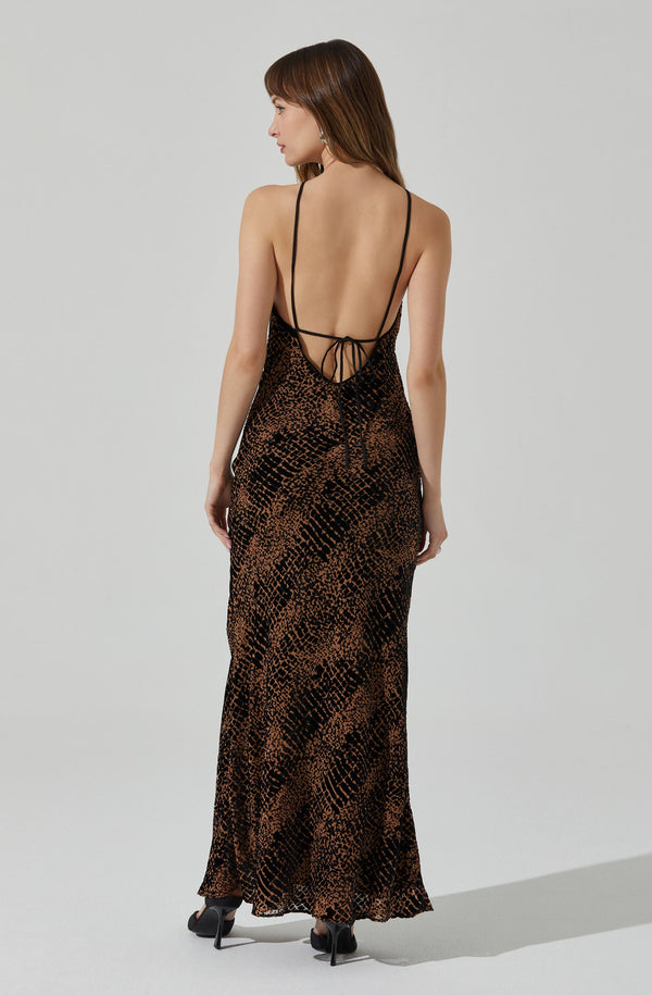 fitted lace wedding dress Briotte Velvet Burnout Maxi Dress