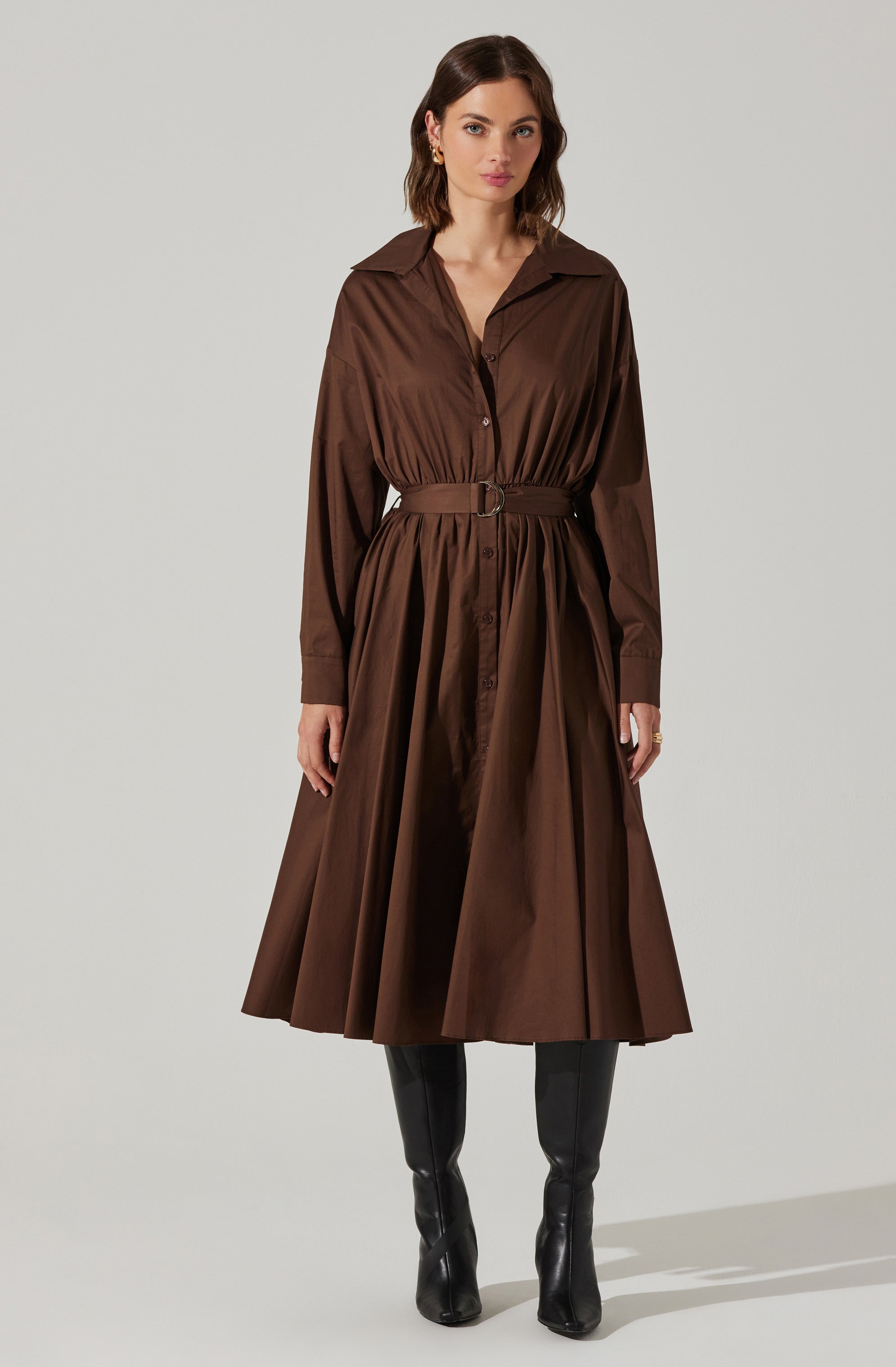 astr the label Darany Belted Midi Shirt Dress