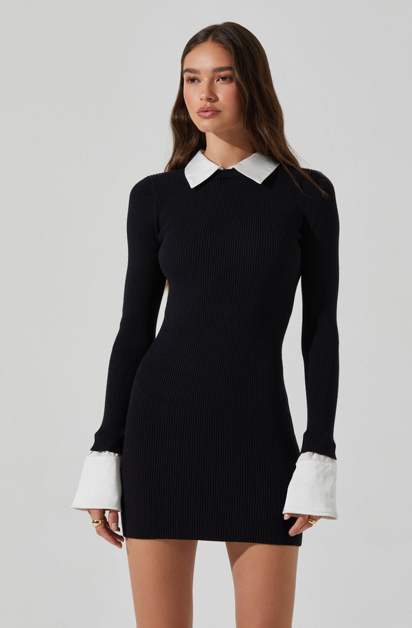 ASTR the Label | Alexia Mixed Media Mini Dress in Black White | Size L ASTR the Label | Alexia Mixed Media Mini Dress in Black White | Size L