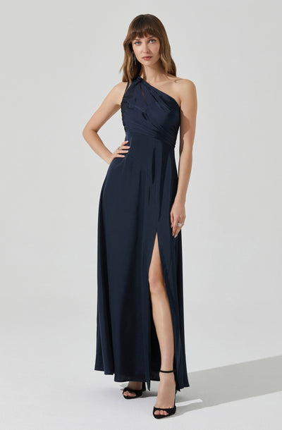 Atoila One Shoulder Satin Maxi Dress