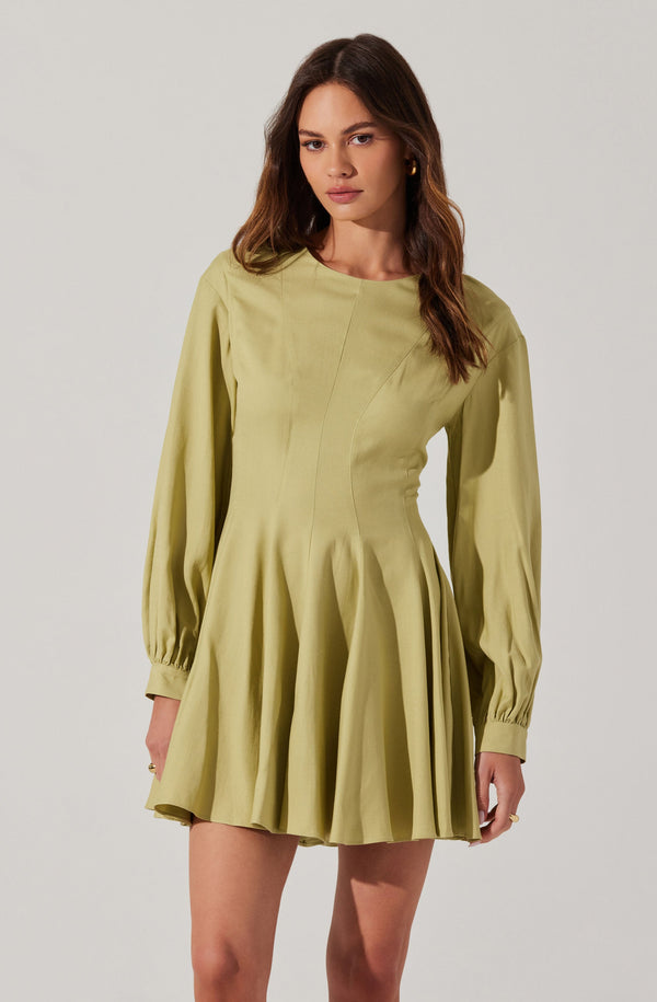 green emerald velvet dress Radish - Lime Green Long Sleeve Skater Dress by Duns Sweden