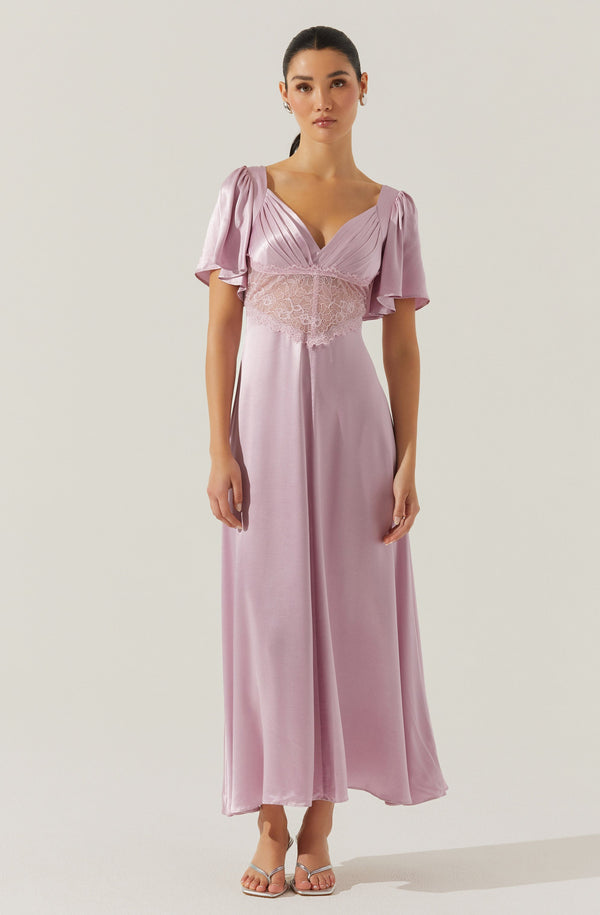 ASTR the Label Women's Aurelia Flutter Sleeve Lace Inset Dress - Dusty Pink - Size M ASTR the Label Women's Aurelia Flutter Sleeve Lace Inset Dress - Dusty Pink - Size M