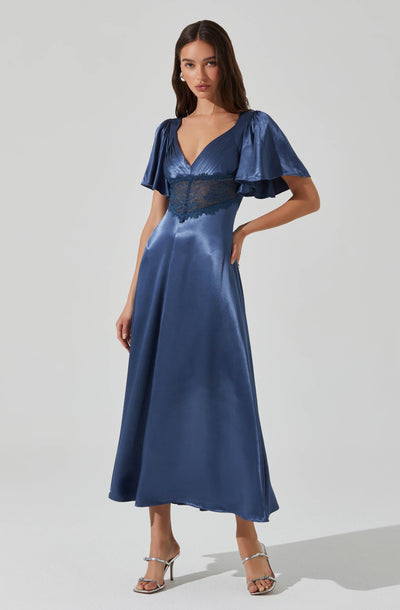 Aurelia Satin V-Neck Midi Dress - ASTR the Label Aurelia Satin V-Neck Midi Dress - ASTR the Label