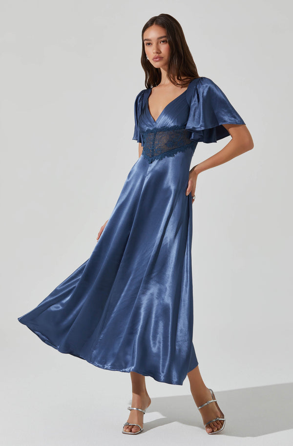 Aurelia Satin V-Neck Midi Dress - ASTR the Label Aurelia Satin V-Neck Midi Dress - ASTR the Label