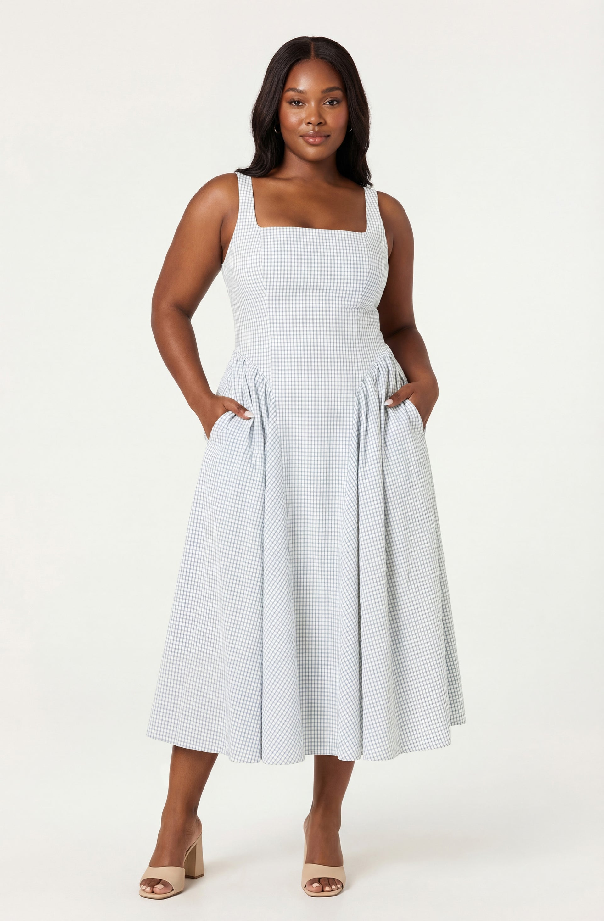 Vinya Plaid Bow-Back Midi Dress