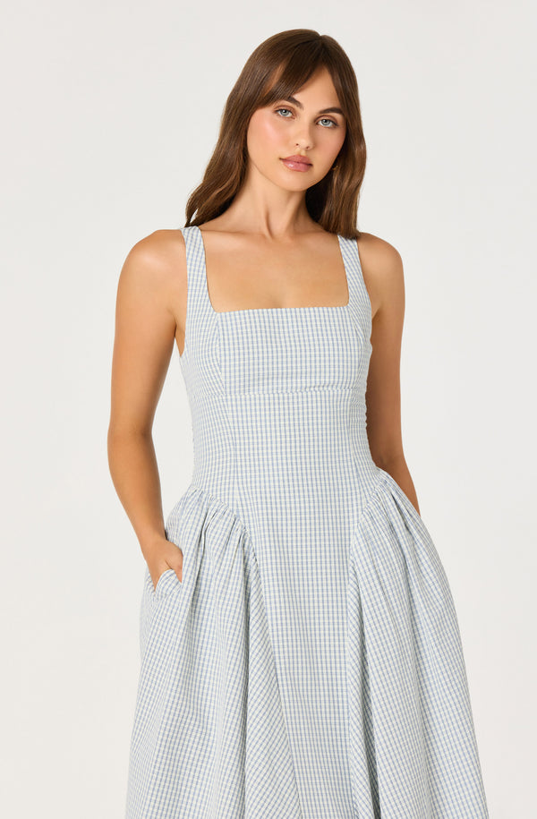 Vinya Plaid Bow-Back Midi Dress