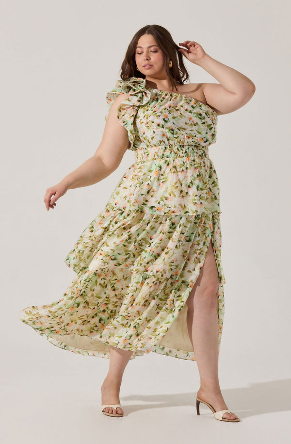 slim fit dress slacks Green Cream Floral Midi Dress 2XL
