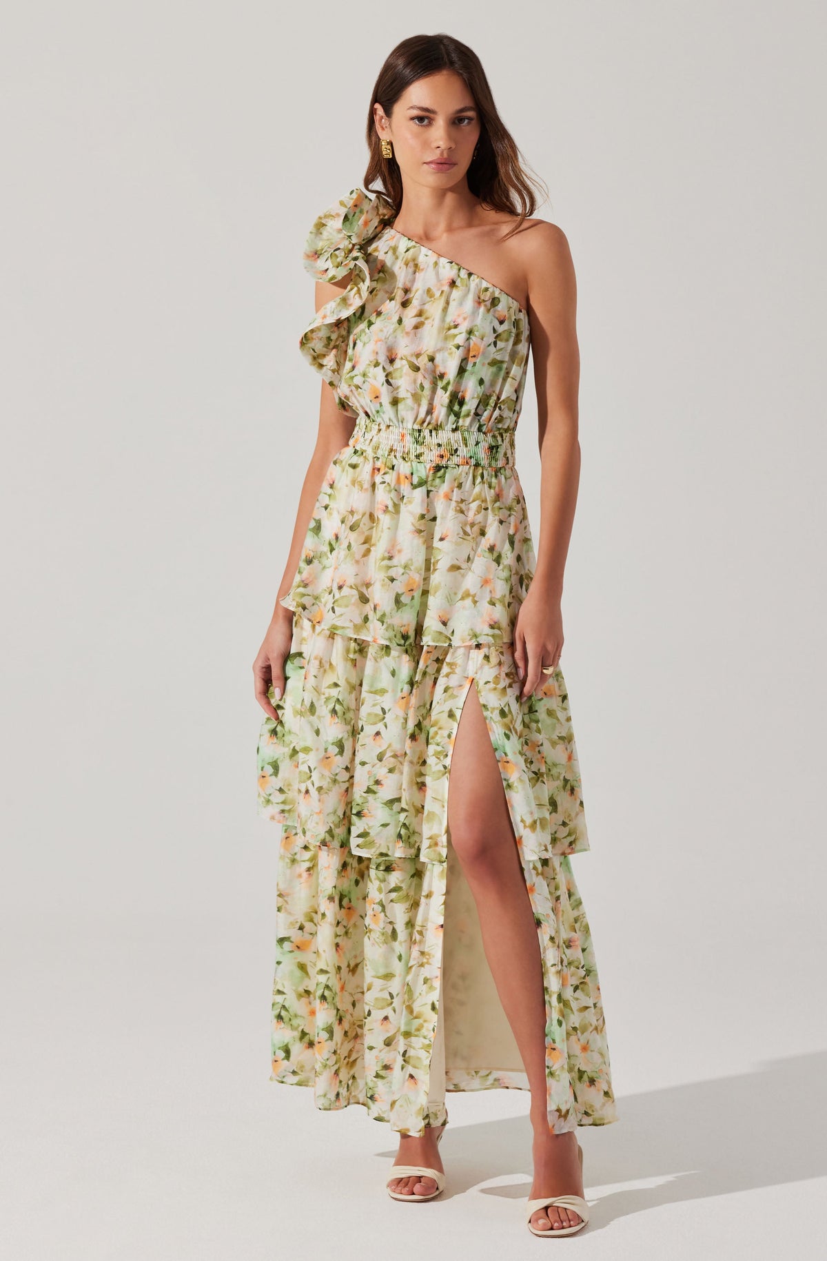 Floral Print Ruffle One-Shoulder Maxi Dress Floral Print Ruffle One-Shoulder Maxi Dress