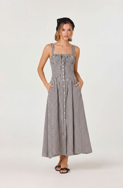 ASTR the Label | Temperance Gingham Check Maxi Dress in Black Gingham