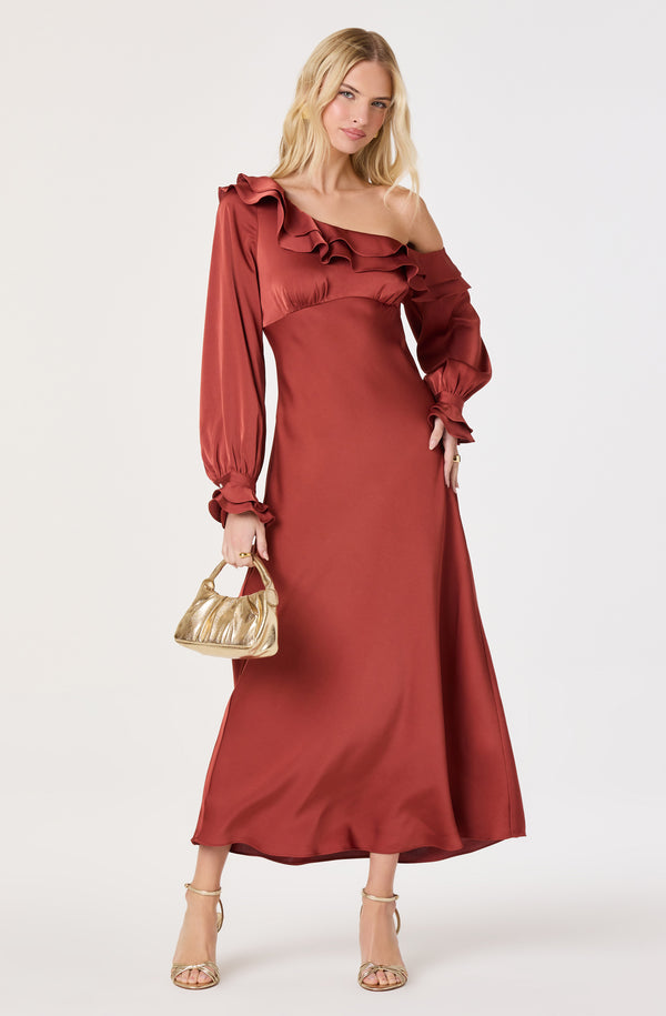 Coraline Off-Shoulder Satin Maxi Dress Sienna / L
