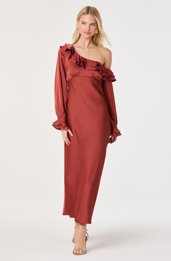 Coraline Off-Shoulder Satin Maxi Dress