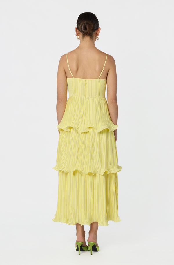 long sleeve holiday dress near me ASTR the Label | Lupin Pleated Tiered Maxi Dress in Light Yellow