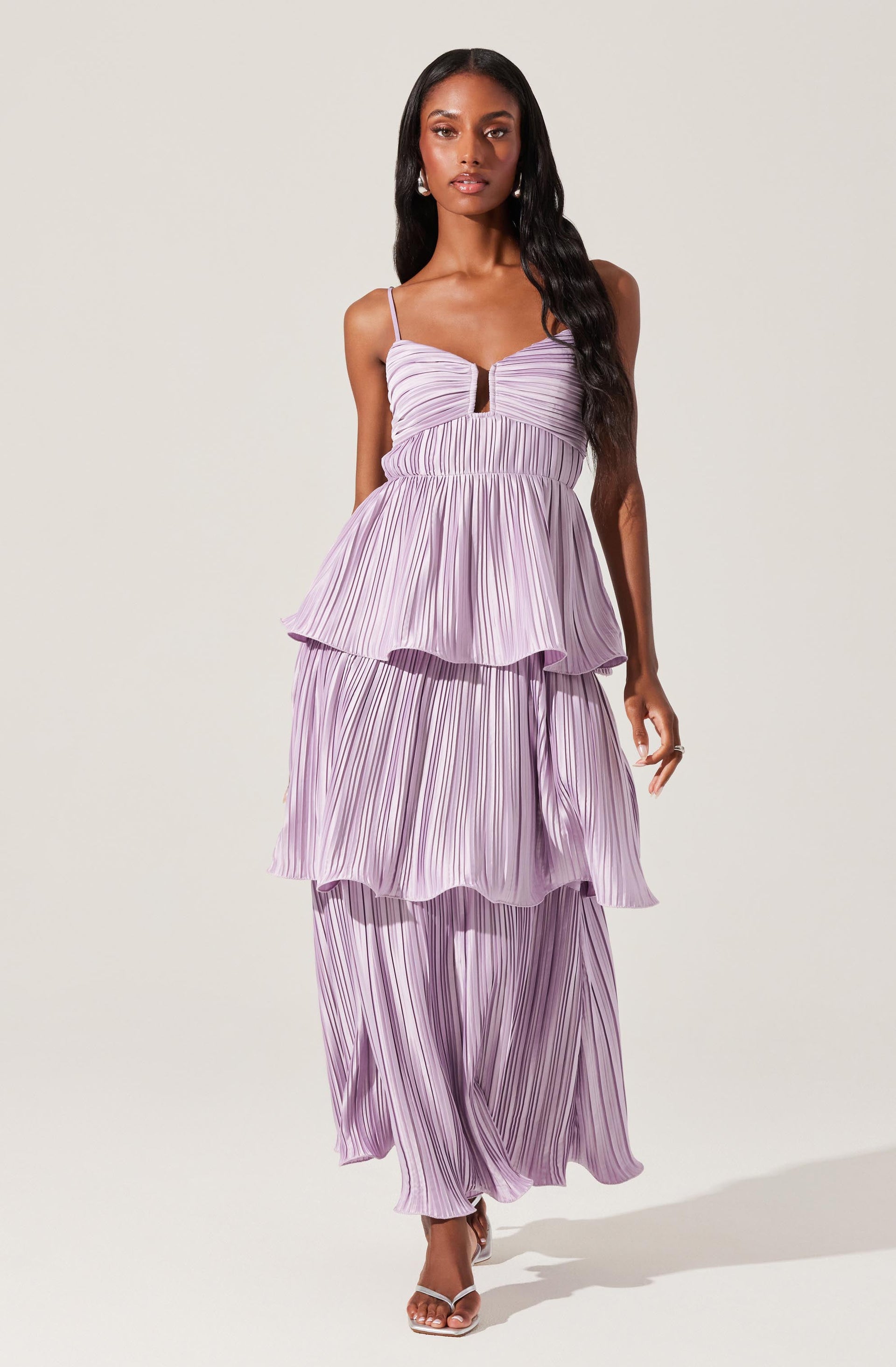 knee length dresses for ladies Lupin Pleated Tiered Maxi Dress