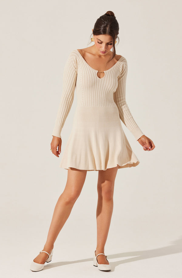 cream colored sweater dress Cybele Pointelle Mini Sweater Dress