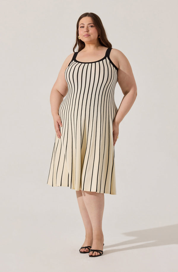 ASTR the Label | Irecia Stripe Sweater Midi Dress in Plus Size - Stripe Black Cream | Size 1X ASTR the Label | Irecia Stripe Sweater Midi Dress in Plus Size - Stripe Black Cream | Size 1X