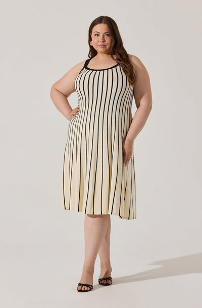 ASTR the Label | Irecia Stripe Sweater Midi Dress in Plus Size - Stripe Black Cream | Size 1X ASTR the Label | Irecia Stripe Sweater Midi Dress in Plus Size - Stripe Black Cream | Size 1X