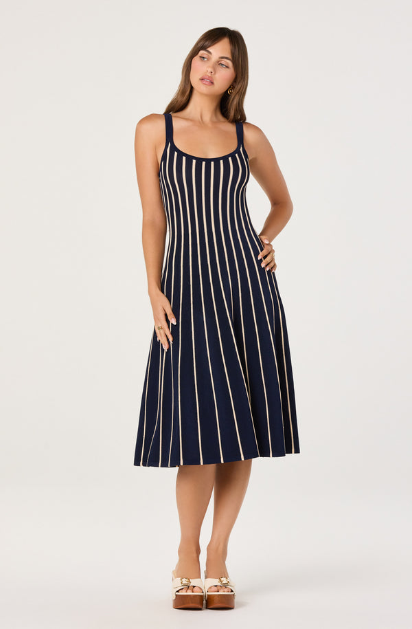 blue and white striped dress Oceanfront Stripe Maxi | Trendy Women's Dress Short sleeves Stand up tunic collar Length hits above knee Pull on styling Ric Blue Striped Dresses | Loft