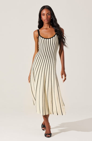 ASTR the Label | Irecia Stripe Sweater Midi Dress in Plus Size - Stripe Black Cream