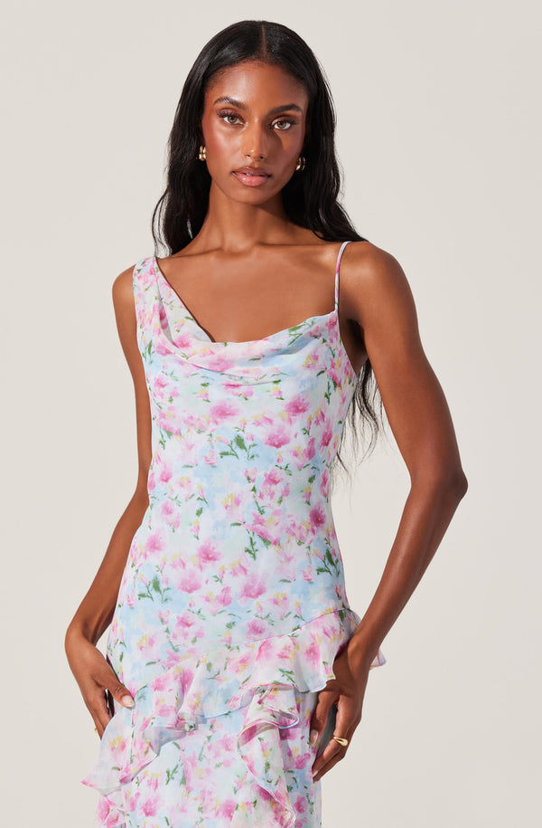 Levina Asymmetric Floral Ruffle Dress - ASTR the Label