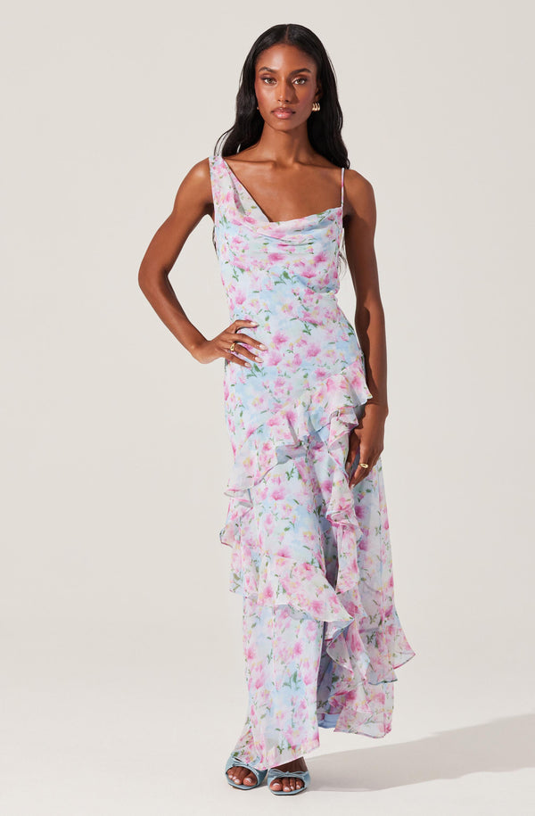 Levina Asymmetric Floral Ruffle Maxi Dress - ASTR the Label Levina Asymmetric Floral Ruffle Maxi Dress - ASTR the Label