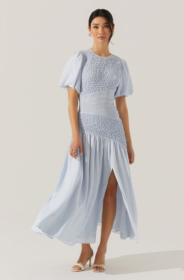 asymmetrical smocked bodice midi dress Theoni Smocked Asymmetric Dress