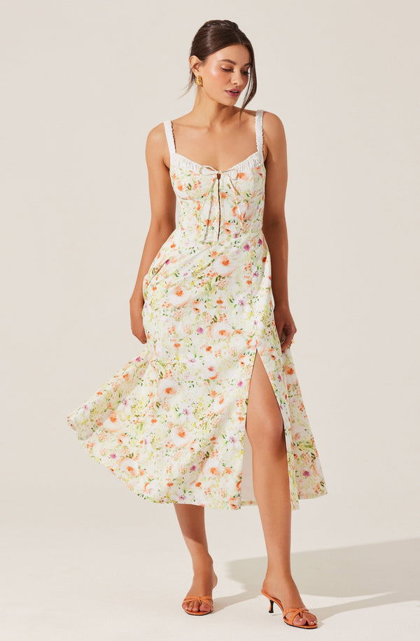 white christmas dresses Julietta Floral Corset Midi Dress