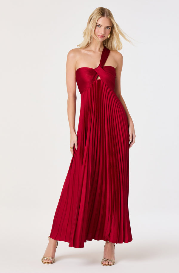 Rasya One-Shoulder Pleated Maxi Dress Wine / XS