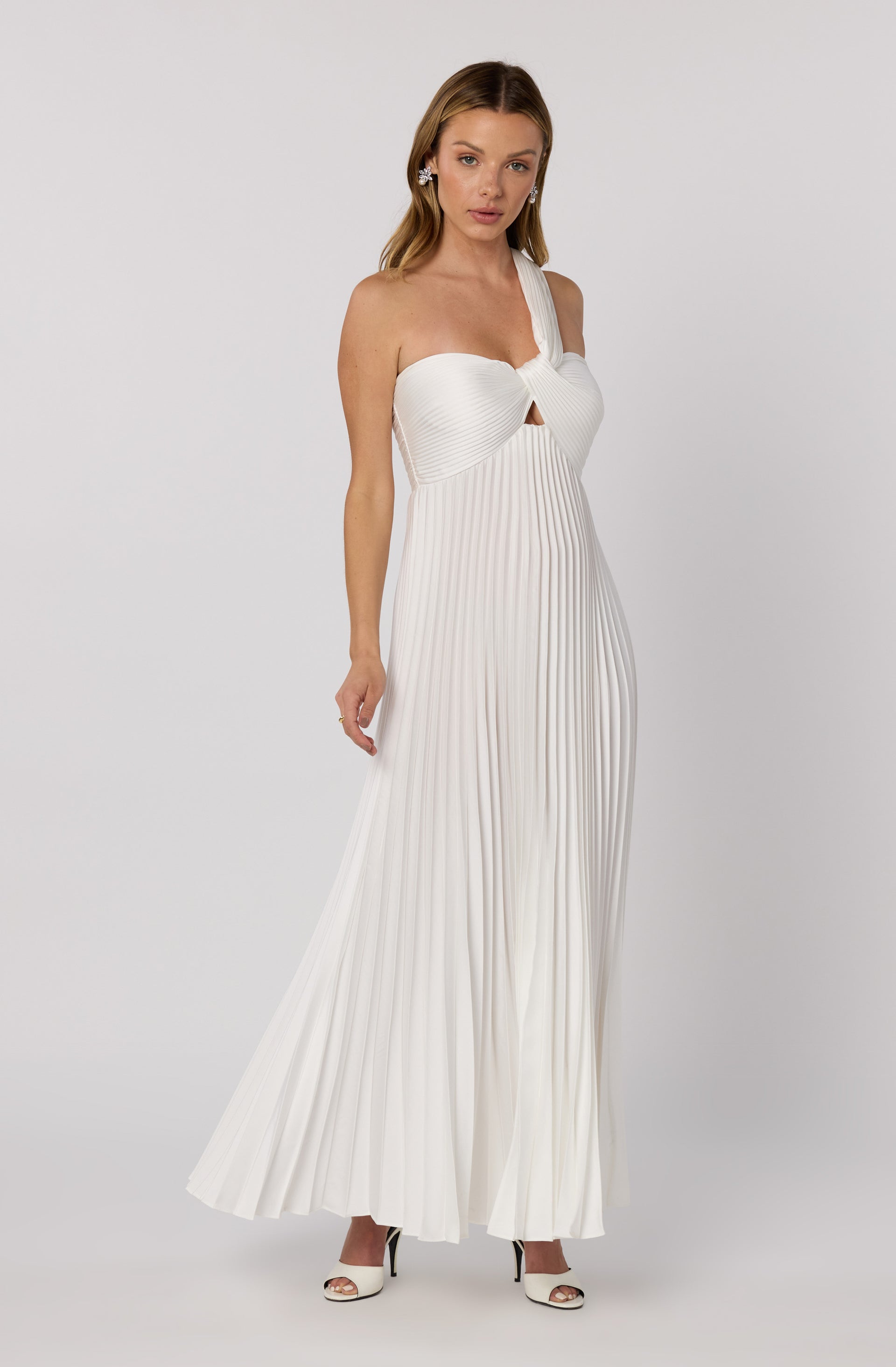 strapless open back dress Rasya One-Shoulder Pleated Maxi Dress