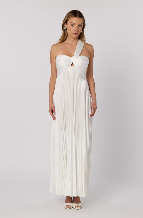ASTR the Label | Rasya One-Shoulder Pleated Maxi Dress in White | Size L ASTR the Label | Rasya One-Shoulder Pleated Maxi Dress in White | Size L