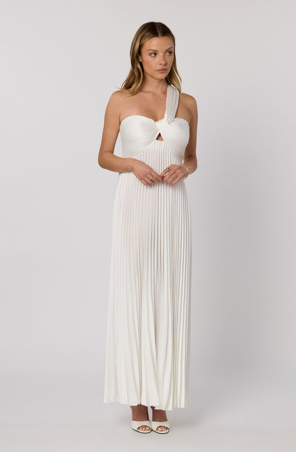 ASTR the Label | Rasya One-Shoulder Pleated Maxi Dress in White | Size L ASTR the Label | Rasya One-Shoulder Pleated Maxi Dress in White | Size L
