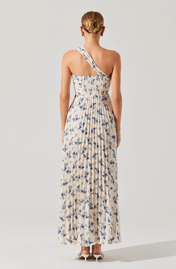 strapless open back dress Rasya Pleated Floral Maxi Dress