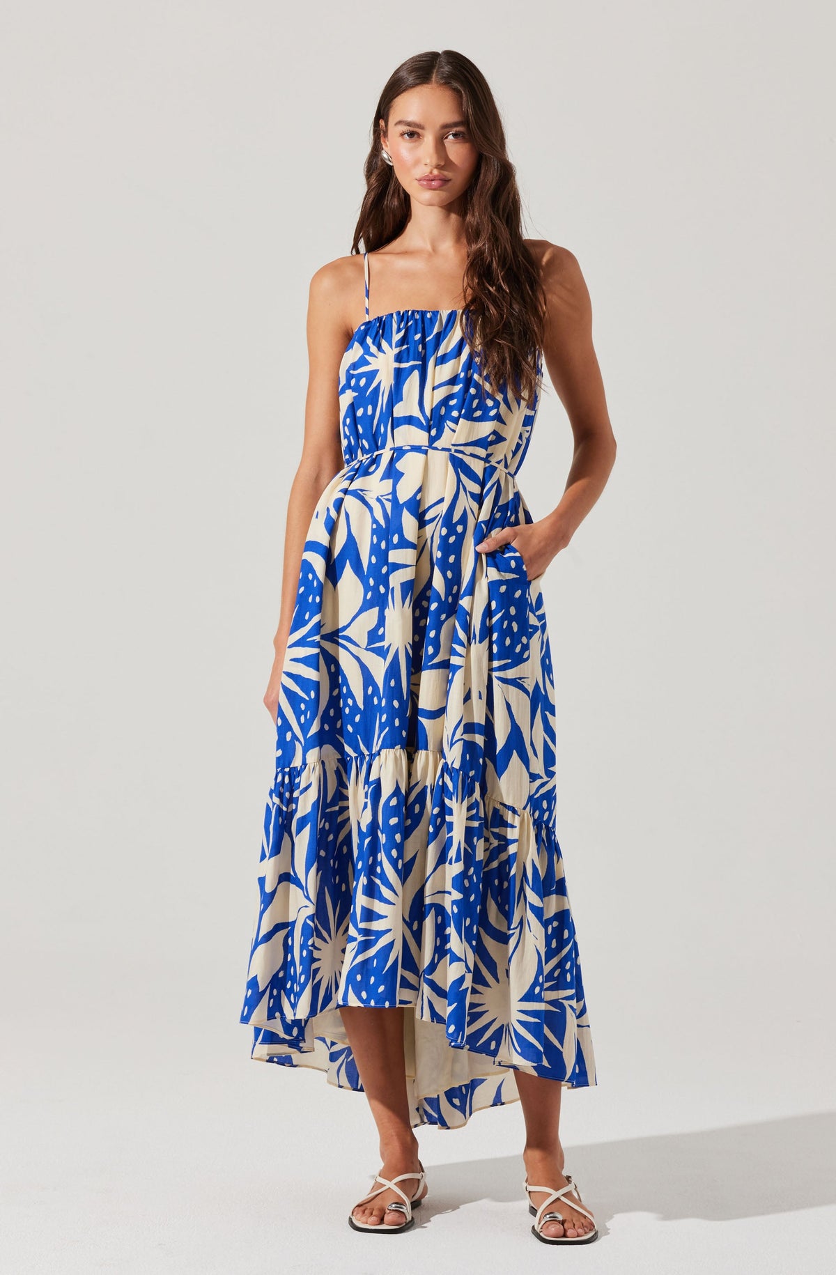 VIP【関税送料無料】希少 BLUMARINE LIGHT BLUE MAXI DRESS One-shoulder Dress In Silk Georgette | Blumarine