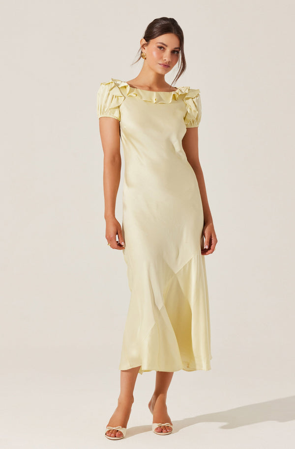 Auden Satin Ruffle Midi dress - ASTR the Label Auden Satin Ruffle Midi dress - ASTR the Label