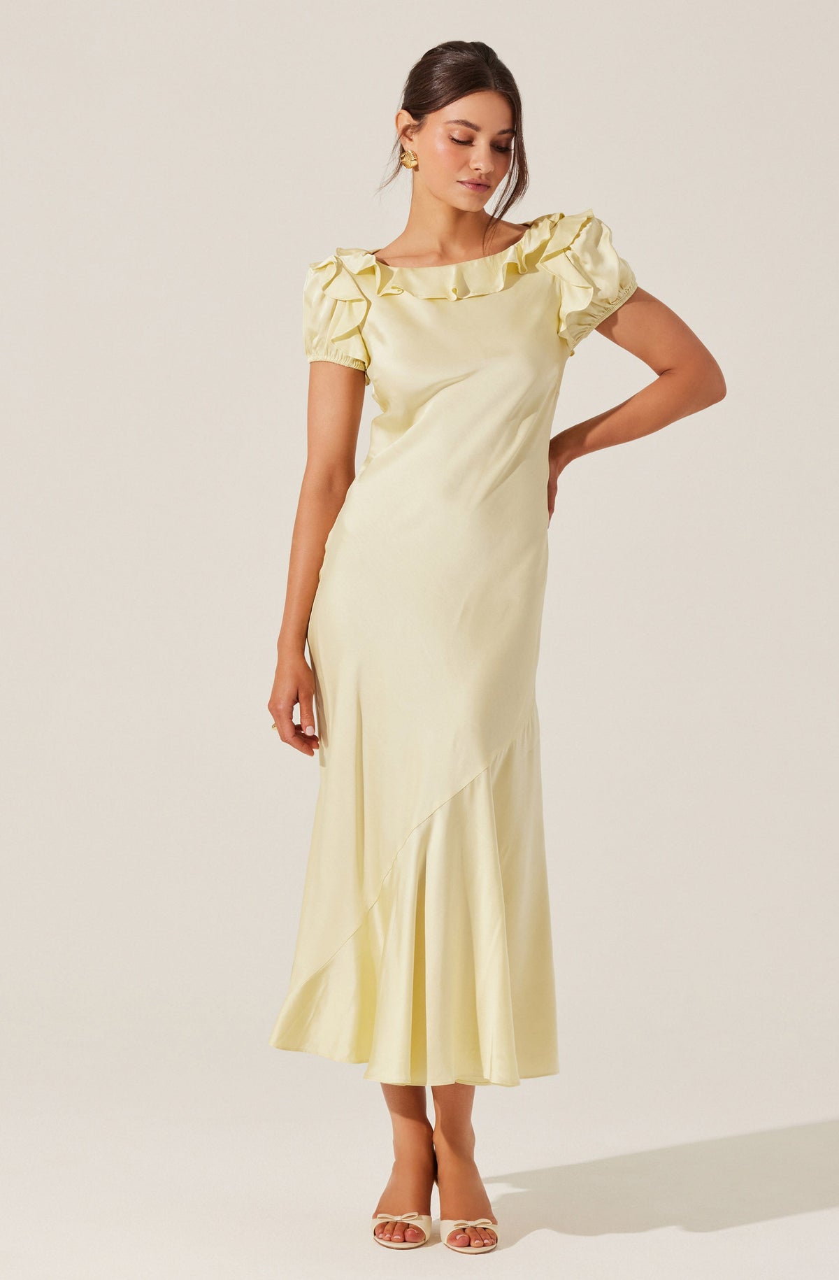 andresd アンドレスド frills flare dress Auden Satin Ruffle Midi dress– ASTR the Label