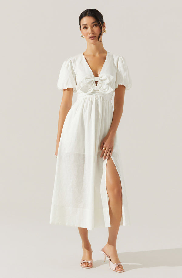 Citrine Linen Bow Front Midi Dress - ASTR the Label Citrine Linen Bow Front Midi Dress - ASTR the Label