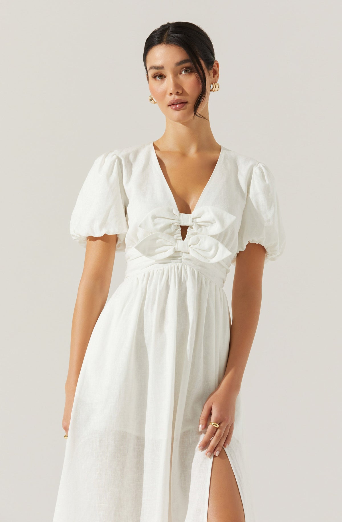 Citrine Linen Bow Front Midi Dress– ASTR the Label