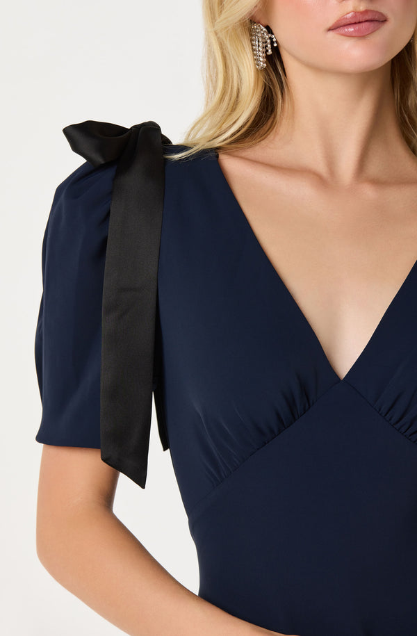 blue 2 piece homecoming dresses ASTR the Label | Ciela Bow Mini Dress in Navy