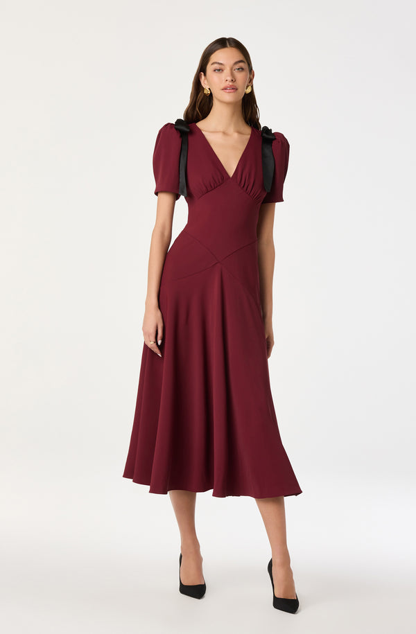 knee length dresses for ladies Ciela Bow Puff Sleeve Midi Dress