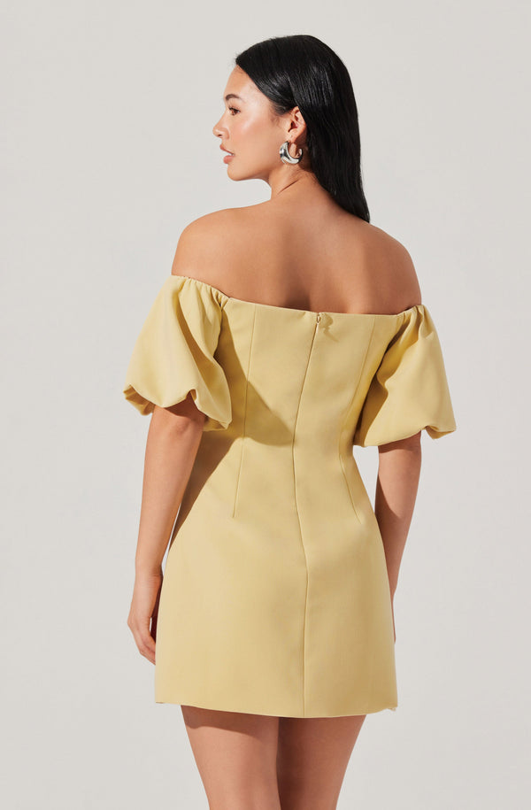 Biviana Off Shoulder Mini Dress Butter yellow XS