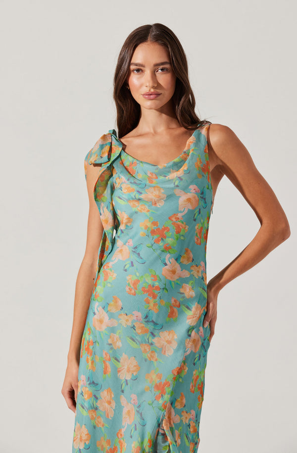 Isabelle Ruffled Cowl Neck Floral Midi Dress - ASTR the Label Isabelle Ruffled Cowl Neck Floral Midi Dress - ASTR the Label