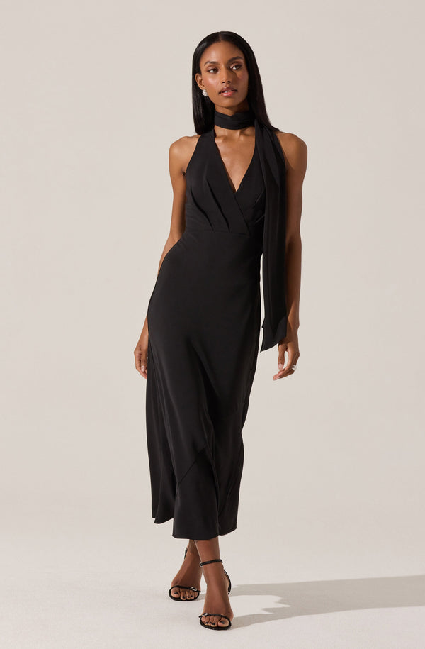 green emerald velvet dress Halter Neck Open Back Chiffon Maxi Dress, Navy – Jolie Moi Retail main image 1
