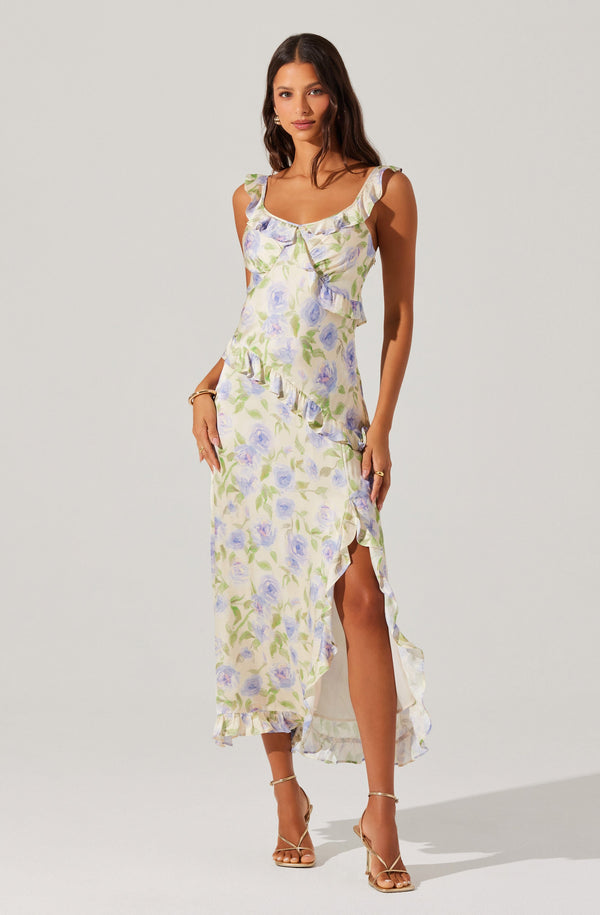 Rosalina Satin Floral Midi Dress - ASTR the Label Rosalina Satin Floral Midi Dress - ASTR the Label