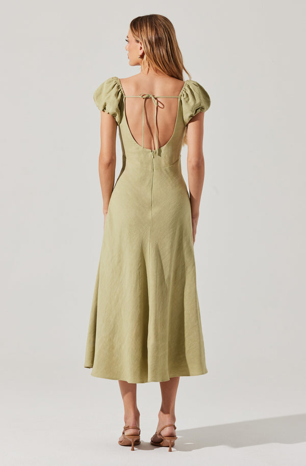 2024AW　ARKLEY PUFF SLEEVE LEO LONG　34 Leocadia Embroidered Puff Sleeve Dress - ASTR the Label