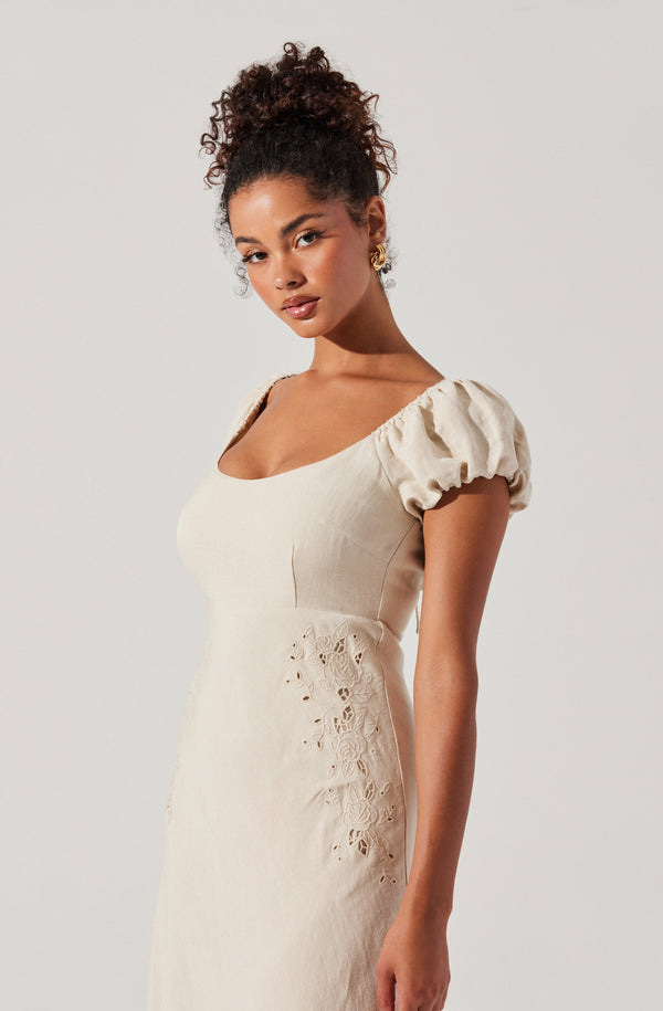 Leocadia Embroidered Puff Sleeve Midi Dress - ASTR the Label Leocadia Embroidered Puff Sleeve Midi Dress - ASTR the Label